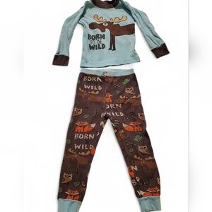 Lazy One Kids Pajama Set - Teal and Brown